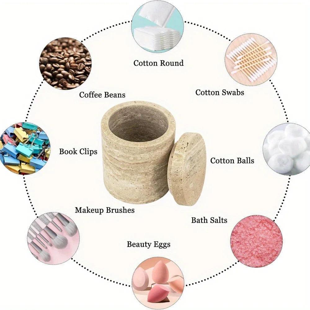 Luxury Marble Organizer Canister - Handcrafted Round Stone Container for Vanity, Office | Gift Set with Lid for Makeup Brushes & Coffee Lovers