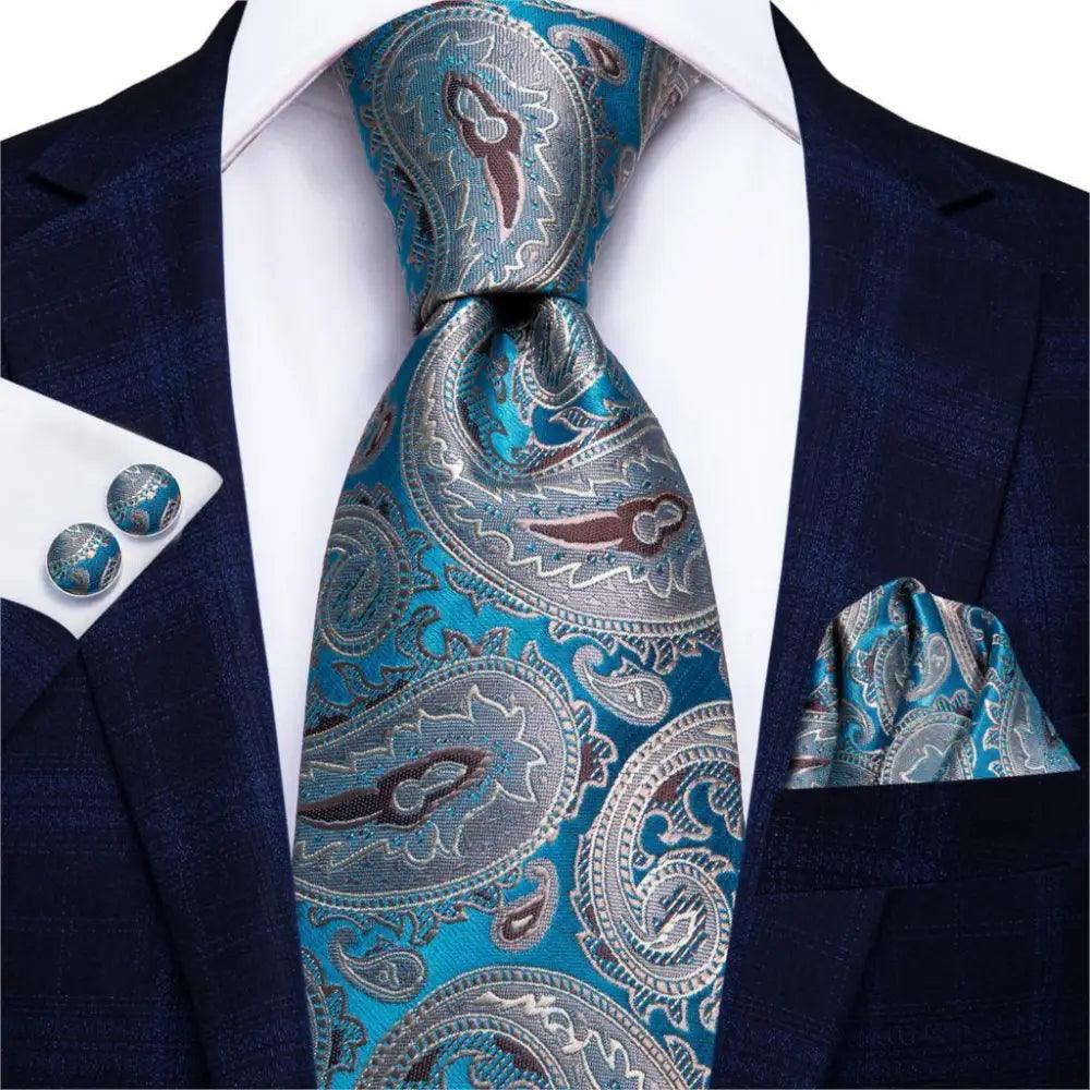 Luxury Men Silk Necktie Pocket Square Matching Handkerchief  Cufflinks Set Formal Design Printed Business Necktie For Men