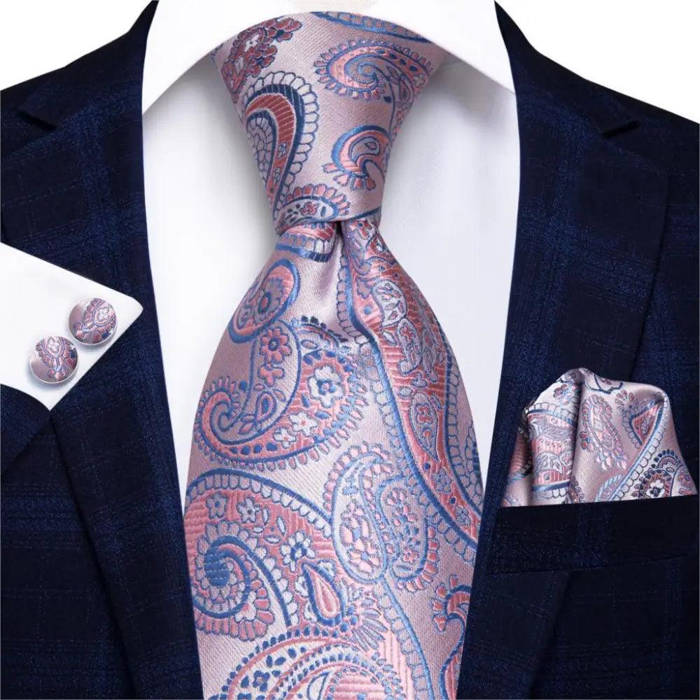 Luxury Men Silk Necktie Pocket Square Matching Handkerchief  Cufflinks Set Formal Design Printed Business Necktie For Men