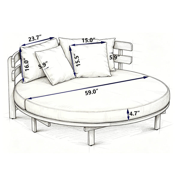 Alora Luxury Outdoor Acacia Wood Round Daybed With Cushions And Pillows (SAK40613)