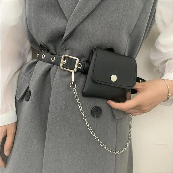 Luxury PU Leather Fanny Pack Simple Women's Belt Bag Small Fanny Pack Handbag With Chain Stylish Travel Waist Bag For Women