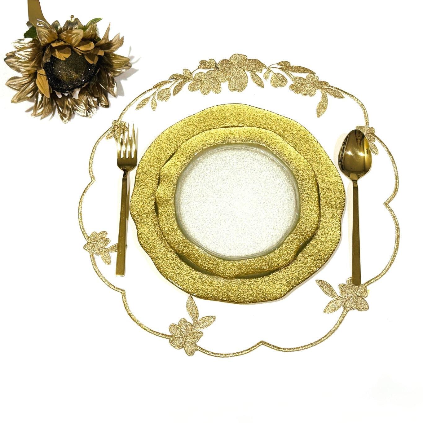 SPRING TABLE DECOR – LOTUS WHITE GOLD ROUND FAUX LEATHER PLACEMAT