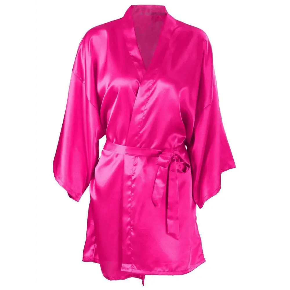 Luxury White Silk Women Bathrobe Soft Short Ladies Sleepwear Indoor Bathrobe Party Sleepwear With Waist Belt