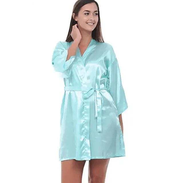 Luxury White Silk Women Bathrobe Soft Short Ladies Sleepwear Indoor Bathrobe Party Sleepwear With Waist Belt