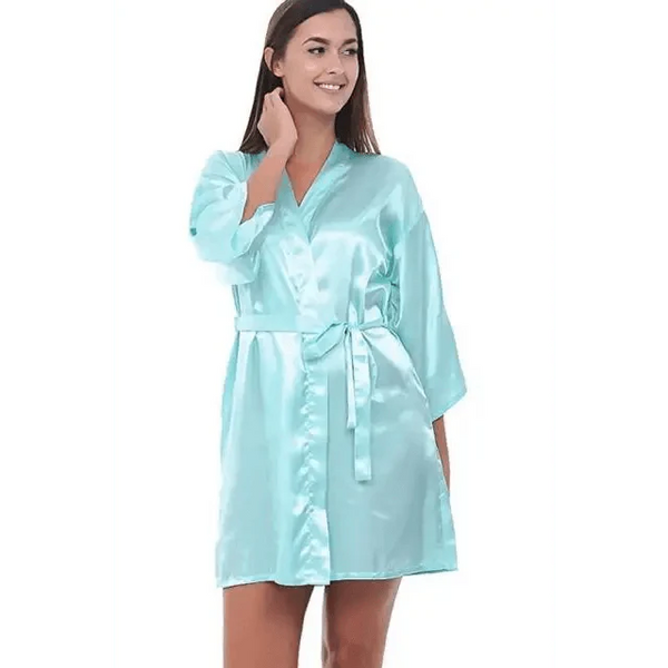 Luxury White Silk Women Bathrobe Soft Short Ladies Sleepwear Indoor Bathrobe Party Sleepwear With Waist Belt