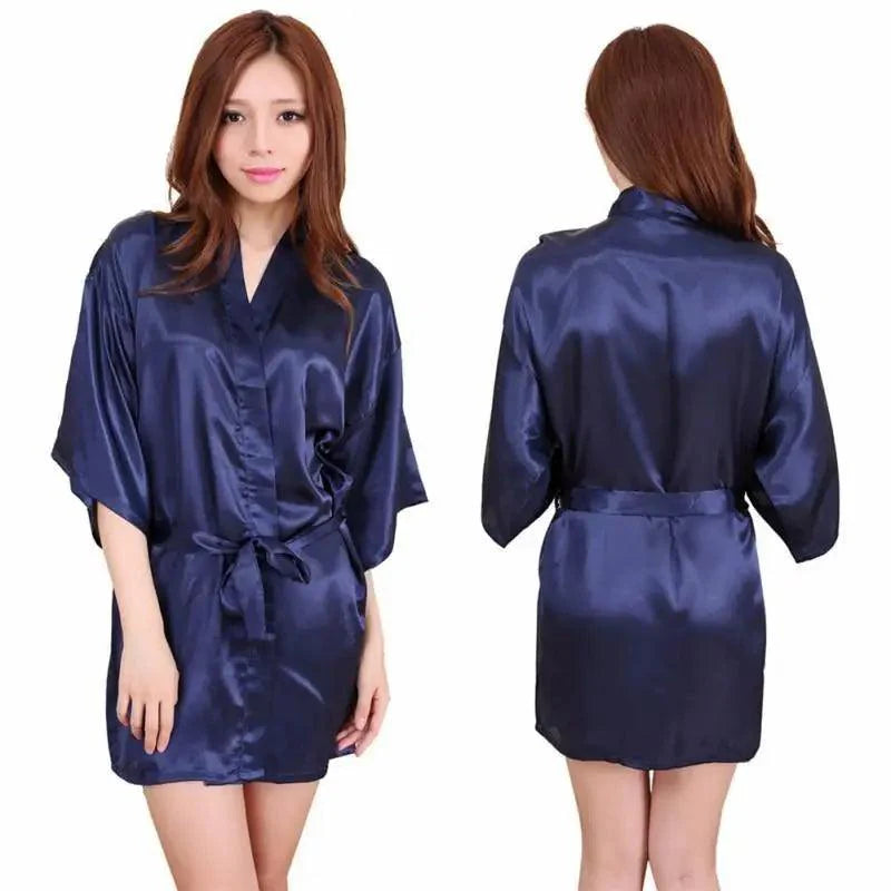Luxury White Silk Women Bathrobe Soft Short Ladies Sleepwear Indoor Bathrobe Party Sleepwear With Waist Belt