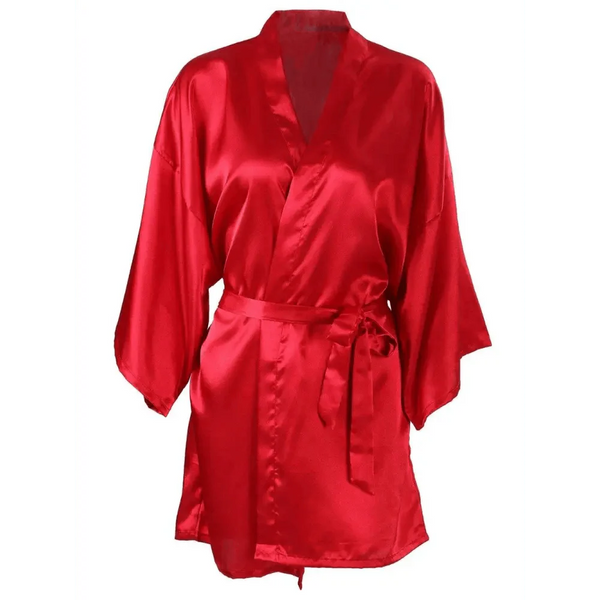 Luxury White Silk Women Bathrobe Soft Short Ladies Sleepwear Indoor Bathrobe Party Sleepwear With Waist Belt