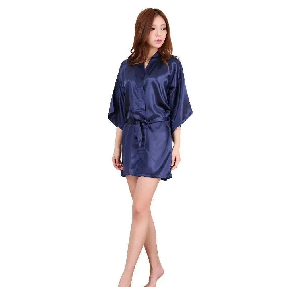 Luxury White Silk Women Bathrobe Soft Short Ladies Sleepwear Indoor Bathrobe Party Sleepwear With Waist Belt