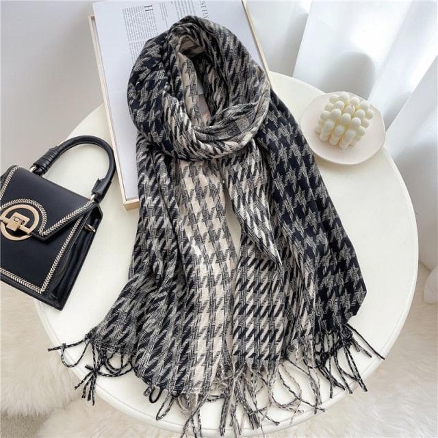 Winter  Long Plaid Headwear Scarf Warm Shawls Cashmere Female Scarfs Scarves Lady Tassel Shawl Wraps For Women