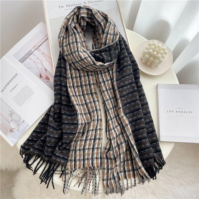 Winter  Long Plaid Headwear Scarf Warm Shawls Cashmere Female Scarfs Scarves Lady Tassel Shawl Wraps For Women