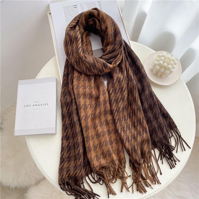Winter  Long Plaid Headwear Scarf Warm Shawls Cashmere Female Scarfs Scarves Lady Tassel Shawl Wraps For Women