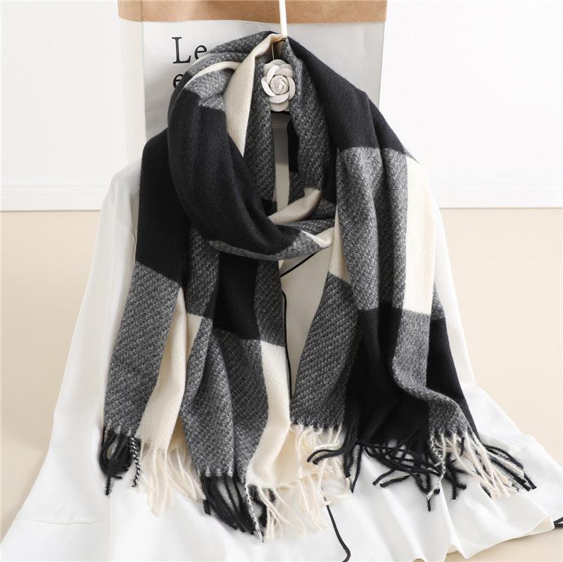 Winter  Long Plaid Headwear Scarf Warm Shawls Cashmere Female Scarfs Scarves Lady Tassel Shawl Wraps For Women