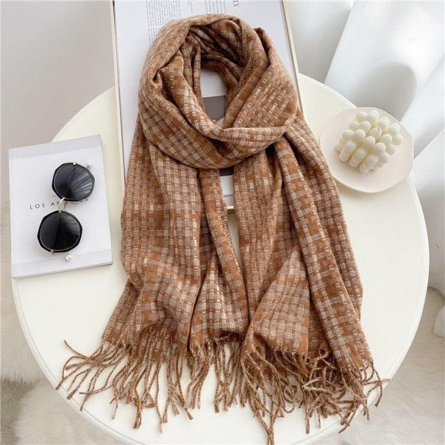 Winter  Long Plaid Headwear Scarf Warm Shawls Cashmere Female Scarfs Scarves Lady Tassel Shawl Wraps For Women