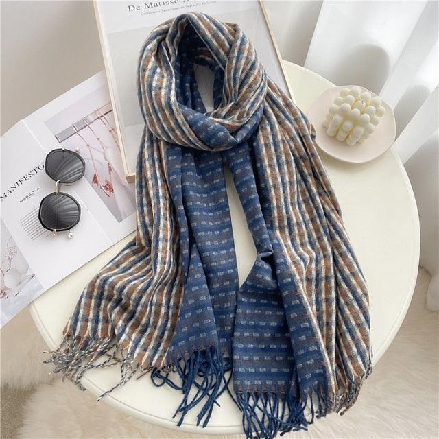 Winter  Long Plaid Headwear Scarf Warm Shawls Cashmere Female Scarfs Scarves Lady Tassel Shawl Wraps For Women