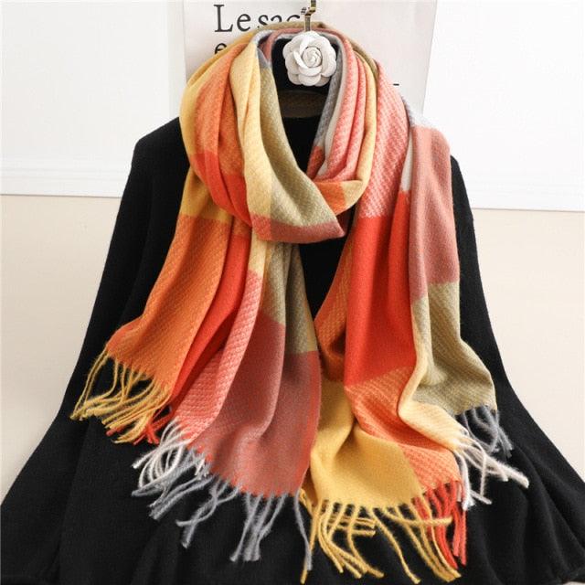 Winter  Long Plaid Headwear Scarf Warm Shawls Cashmere Female Scarfs Scarves Lady Tassel Shawl Wraps For Women