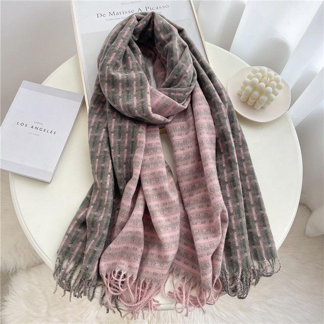 Winter  Long Plaid Headwear Scarf Warm Shawls Cashmere Female Scarfs Scarves Lady Tassel Shawl Wraps For Women