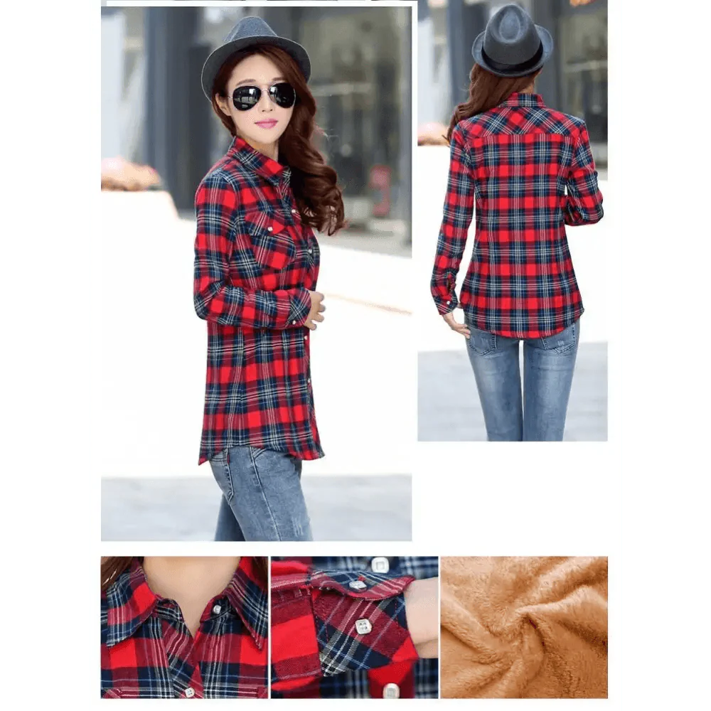 Luxury Winter Warm, Plus Velvet Thicken Plaid Shirt Style Coat Jacket For Women Clothes/Tops/Casual/Jacket/Outerwear For Female