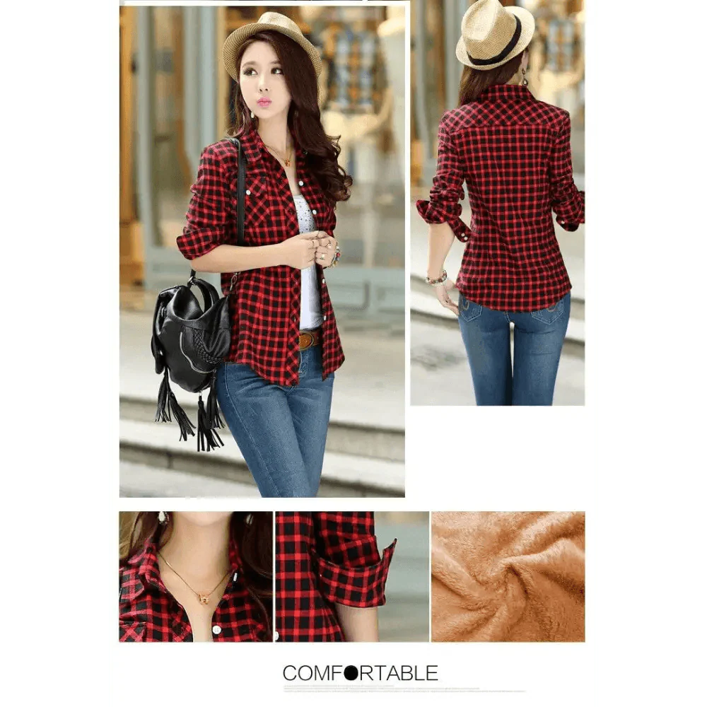 Luxury Winter Warm, Plus Velvet Thicken Plaid Shirt Style Coat Jacket For Women Clothes/Tops/Casual/Jacket/Outerwear For Female