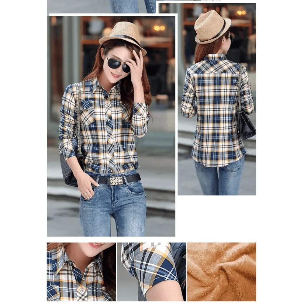 Luxury Winter Warm, Plus Velvet Thicken Plaid Shirt Style Coat Jacket For Women Clothes/Tops/Casual/Jacket/Outerwear For Female