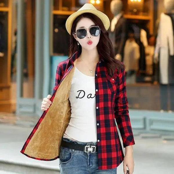 Luxury Winter Warm, Plus Velvet Thicken Plaid Shirt Style Coat Jacket For Women Clothes/Tops/Casual/Jacket/Outerwear For Female
