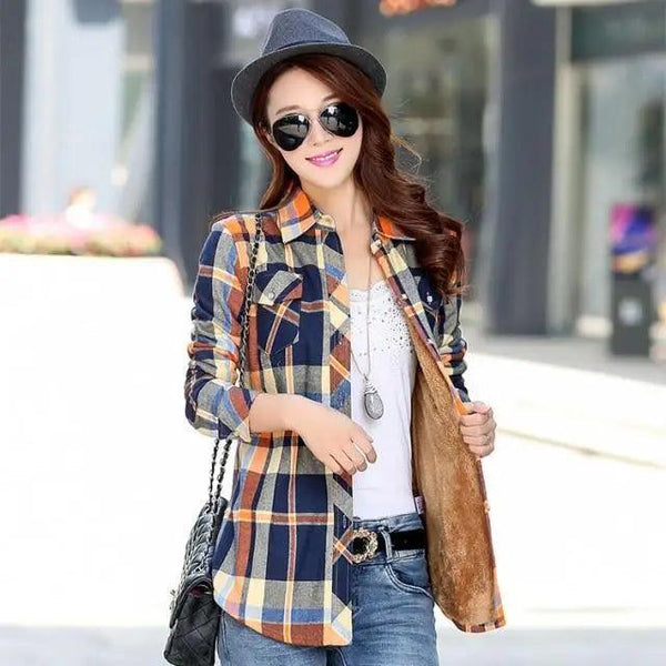 Luxury Winter Warm, Plus Velvet Thicken Plaid Shirt Style Coat Jacket For Women Clothes/Tops/Casual/Jacket/Outerwear For Female