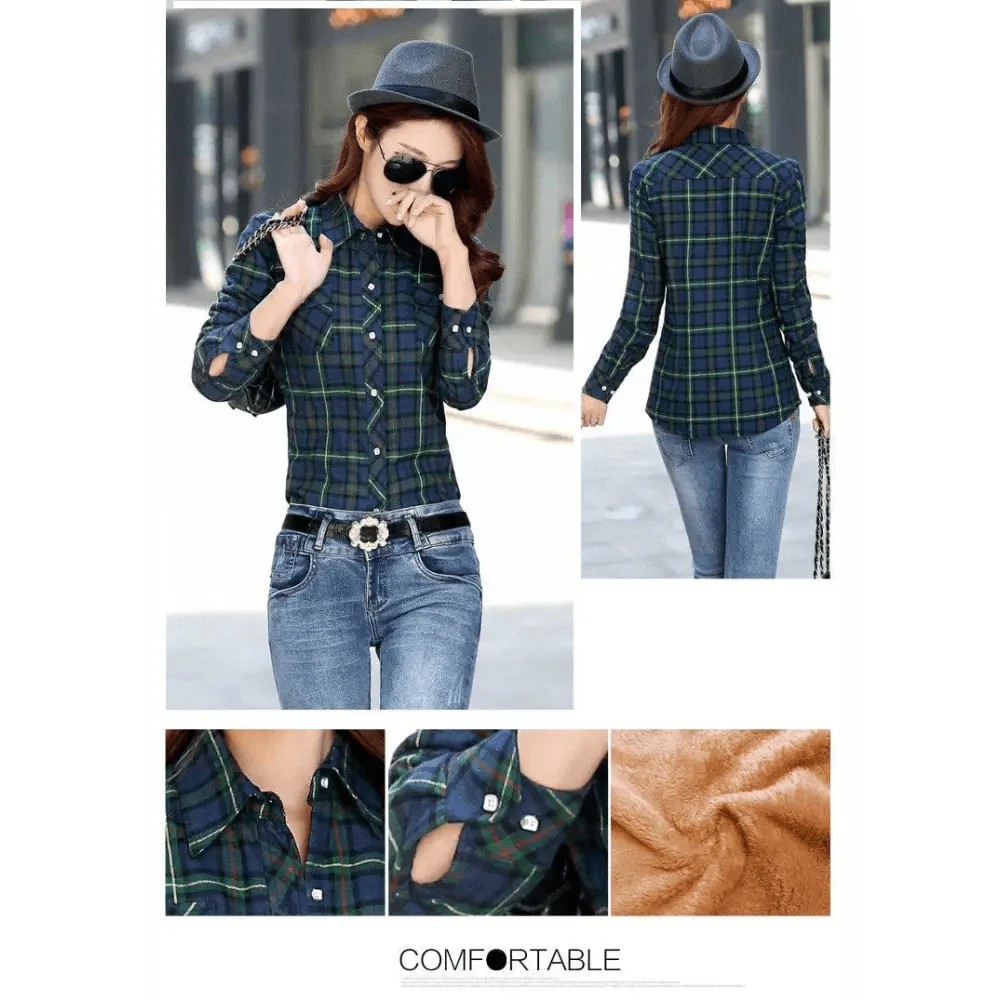 Luxury Winter Warm, Plus Velvet Thicken Plaid Shirt Style Coat Jacket For Women Clothes/Tops/Casual/Jacket/Outerwear For Female