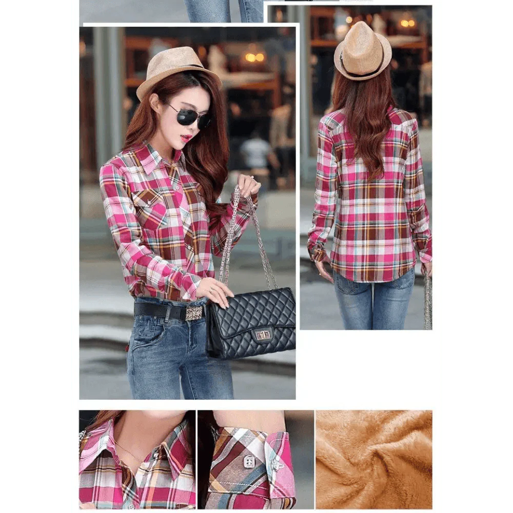 Luxury Winter Warm, Plus Velvet Thicken Plaid Shirt Style Coat Jacket For Women Clothes/Tops/Casual/Jacket/Outerwear For Female