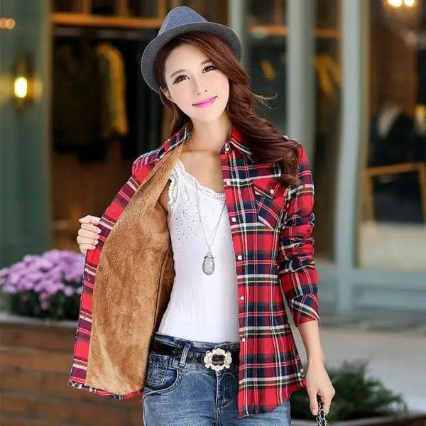 Luxury Winter Warm, Plus Velvet Thicken Plaid Shirt Style Coat Jacket For Women Clothes/Tops/Casual/Jacket/Outerwear For Female
