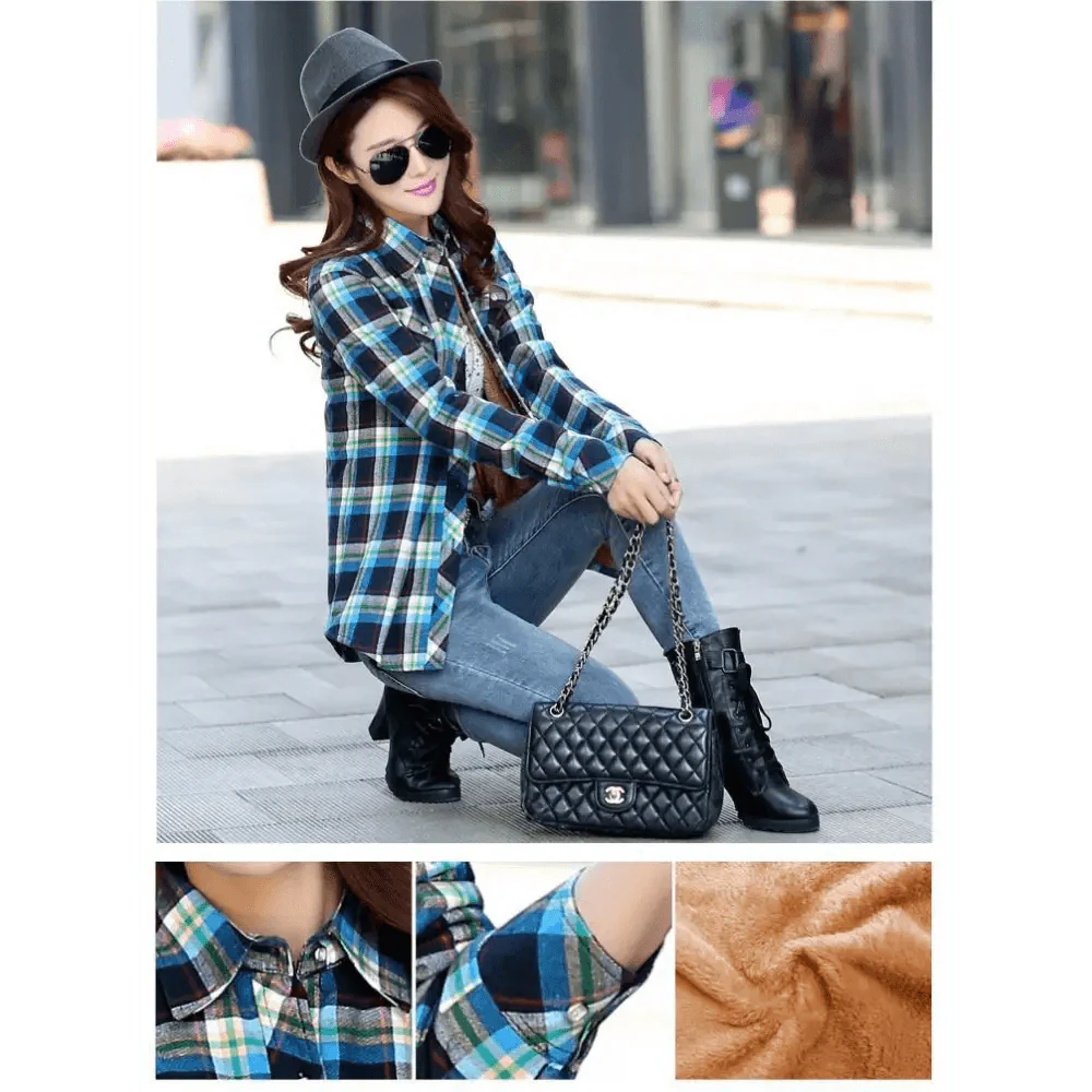 Luxury Winter Warm, Plus Velvet Thicken Plaid Shirt Style Coat Jacket For Women Clothes/Tops/Casual/Jacket/Outerwear For Female