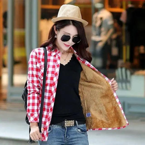 Luxury Winter Warm, Plus Velvet Thicken Plaid Shirt Style Coat Jacket For Women Clothes/Tops/Casual/Jacket/Outerwear For Female