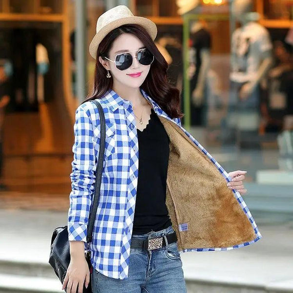 Luxury Winter Warm, Plus Velvet Thicken Plaid Shirt Style Coat Jacket For Women Clothes/Tops/Casual/Jacket/Outerwear For Female