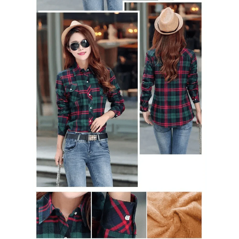 Luxury Winter Warm, Plus Velvet Thicken Plaid Shirt Style Coat Jacket For Women Clothes/Tops/Casual/Jacket/Outerwear For Female