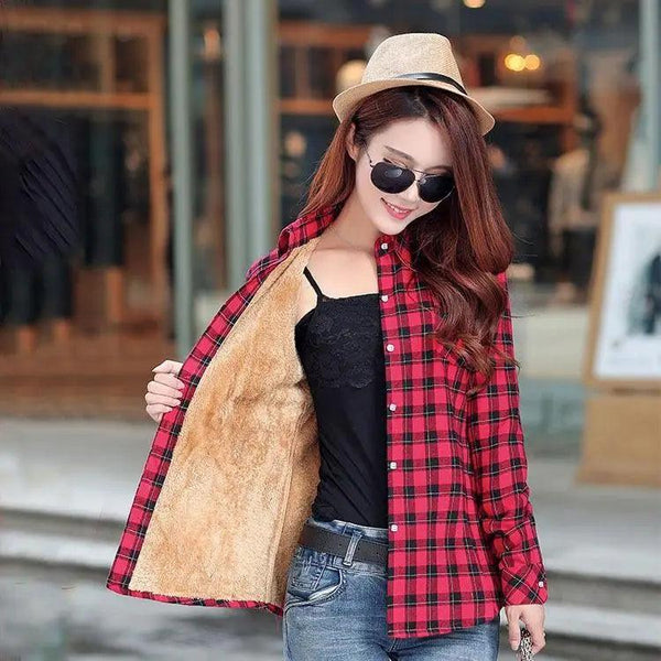 Luxury Winter Warm, Plus Velvet Thicken Plaid Shirt Style Coat Jacket For Women Clothes/Tops/Casual/Jacket/Outerwear For Female