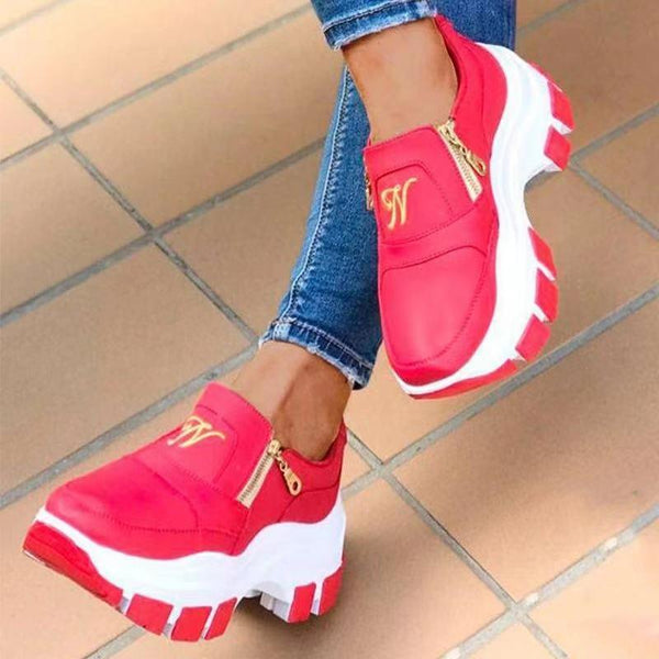 Luxury Women Blue Espadrilles New Solid Color Thick Bottom Zipper Walking Women's Shoes Slip-on High Top Sneakers Round Toe Thick Sole Zipper Ballet Flats Flat Skate Walking Shoes