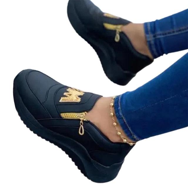 Luxury Women Blue Espadrilles New Solid Color Thick Bottom Zipper Walking Women's Shoes Slip-on High Top Sneakers Round Toe Thick Sole Zipper Ballet Flats Flat Skate Walking Shoes