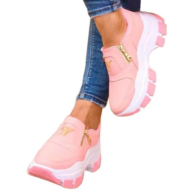 Luxury Women Blue Espadrilles New Solid Color Thick Bottom Zipper Walking Women's Shoes Slip-on High Top Sneakers Round Toe Thick Sole Zipper Ballet Flats Flat Skate Walking Shoes