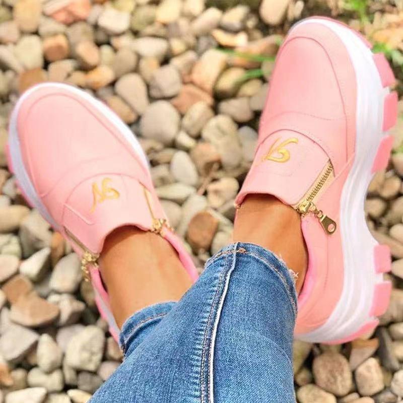 Luxury Women Blue Espadrilles New Solid Color Thick Bottom Zipper Walking Women's Shoes Slip-on High Top Sneakers Round Toe Thick Sole Zipper Ballet Flats Flat Skate Walking Shoes