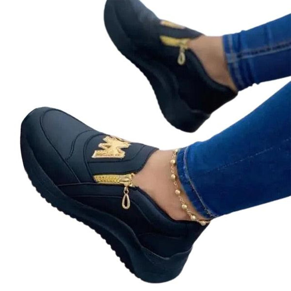 Luxury Women Blue Espadrilles New Solid Color Thick Bottom Zipper Walking Women's Shoes Slip-on High Top Sneakers Round Toe Thick Sole Zipper Ballet Flats Flat Skate Walking Shoes