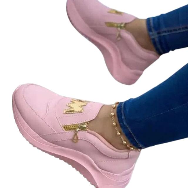 Luxury Women Blue Espadrilles New Solid Color Thick Bottom Zipper Walking Women's Shoes Slip-on High Top Sneakers Round Toe Thick Sole Zipper Ballet Flats Flat Skate Walking Shoes