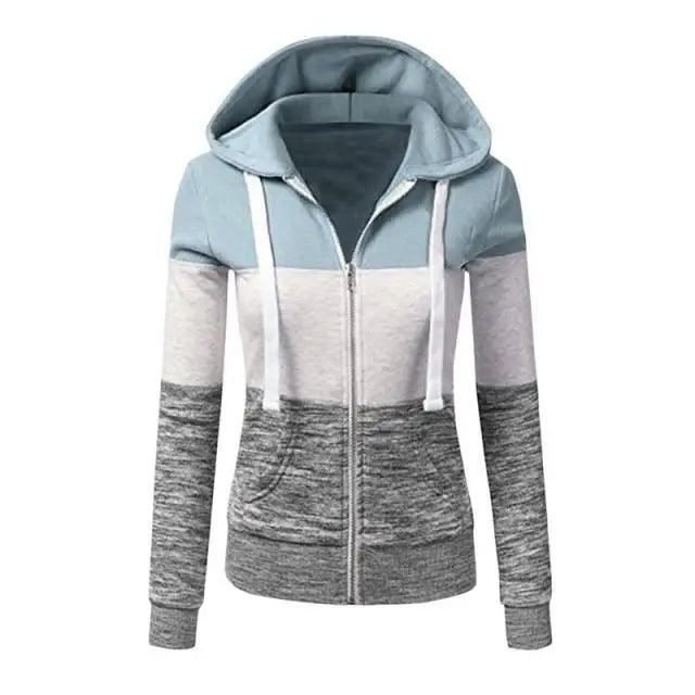 Luxury Women Patchwork  Hoodie Spring Autumn Slim Hooded Jacket Fashion Long Sleeve Drawstring Pocket Hoodies Sweatshirts Women's  Hoodie Color Block Casual Pullover Hoodie