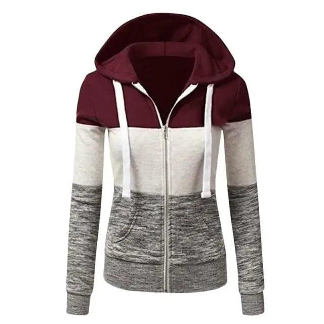 Luxury Women Patchwork  Hoodie Spring Autumn Slim Hooded Jacket Fashion Long Sleeve Drawstring Pocket Hoodies Sweatshirts Women's  Hoodie Color Block Casual Pullover Hoodie