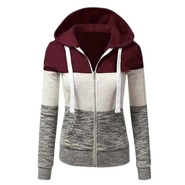 Luxury Women Patchwork  Hoodie Spring Autumn Slim Hooded Jacket Fashion Long Sleeve Drawstring Pocket Hoodies Sweatshirts Women's  Hoodie Color Block Casual Pullover Hoodie