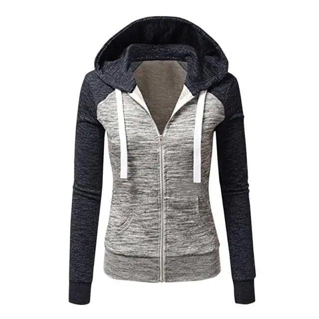 Luxury Women Patchwork  Hoodie Spring Autumn Slim Hooded Jacket Fashion Long Sleeve Drawstring Pocket Hoodies Sweatshirts Women's  Hoodie Color Block Casual Pullover Hoodie