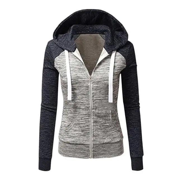 Luxury Women Patchwork  Hoodie Spring Autumn Slim Hooded Jacket Fashion Long Sleeve Drawstring Pocket Hoodies Sweatshirts Women's  Hoodie Color Block Casual Pullover Hoodie