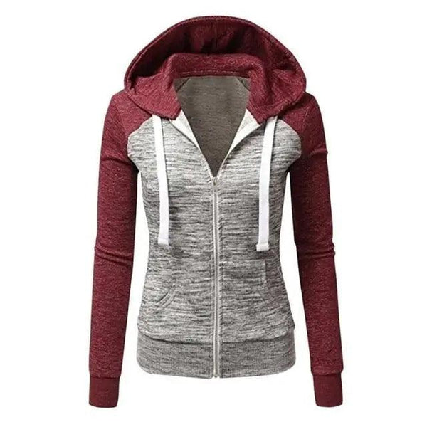 Luxury Women Patchwork  Hoodie Spring Autumn Slim Hooded Jacket Fashion Long Sleeve Drawstring Pocket Hoodies Sweatshirts Women's  Hoodie Color Block Casual Pullover Hoodie