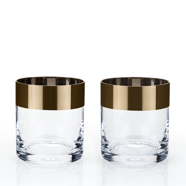 Irving Bronze-Rimmed Crystal Tumblers Set of 2