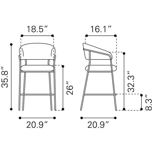 Josephine Counter Stool (Set of 2) Brown