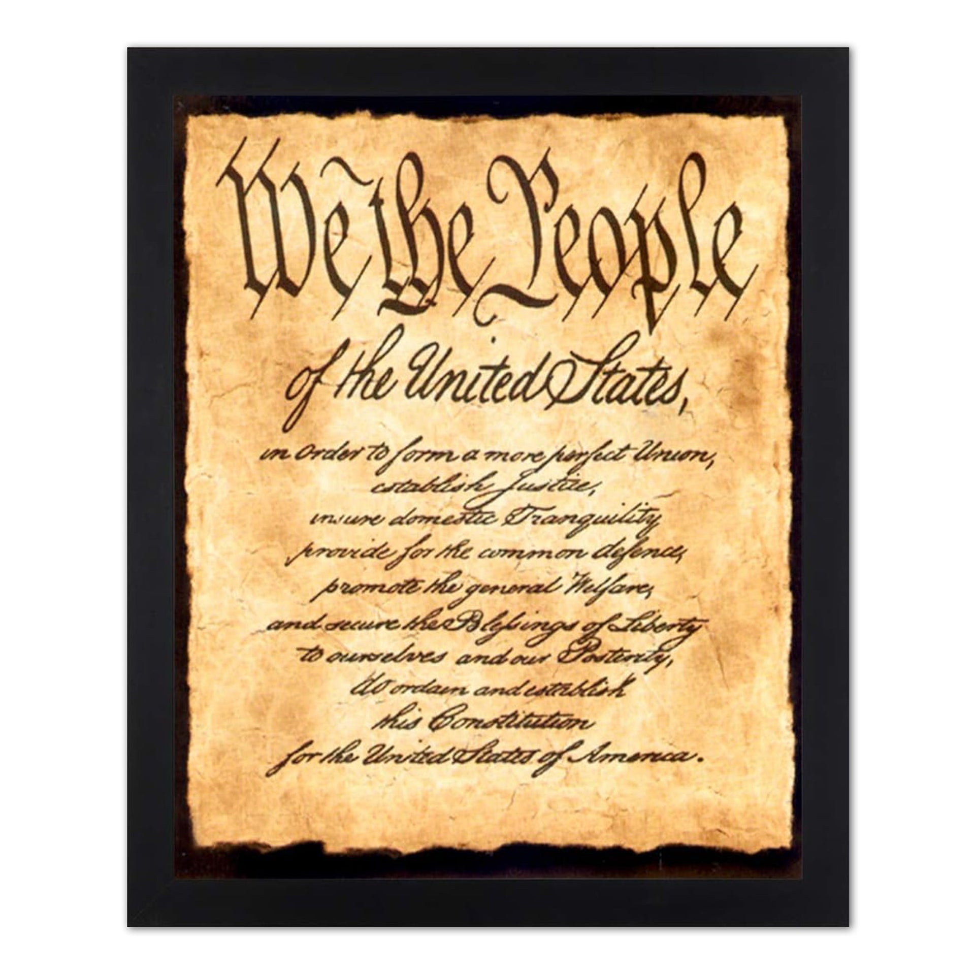 Framed Art Print - We The People Constitution Democracy Black Wood Frame 16x20