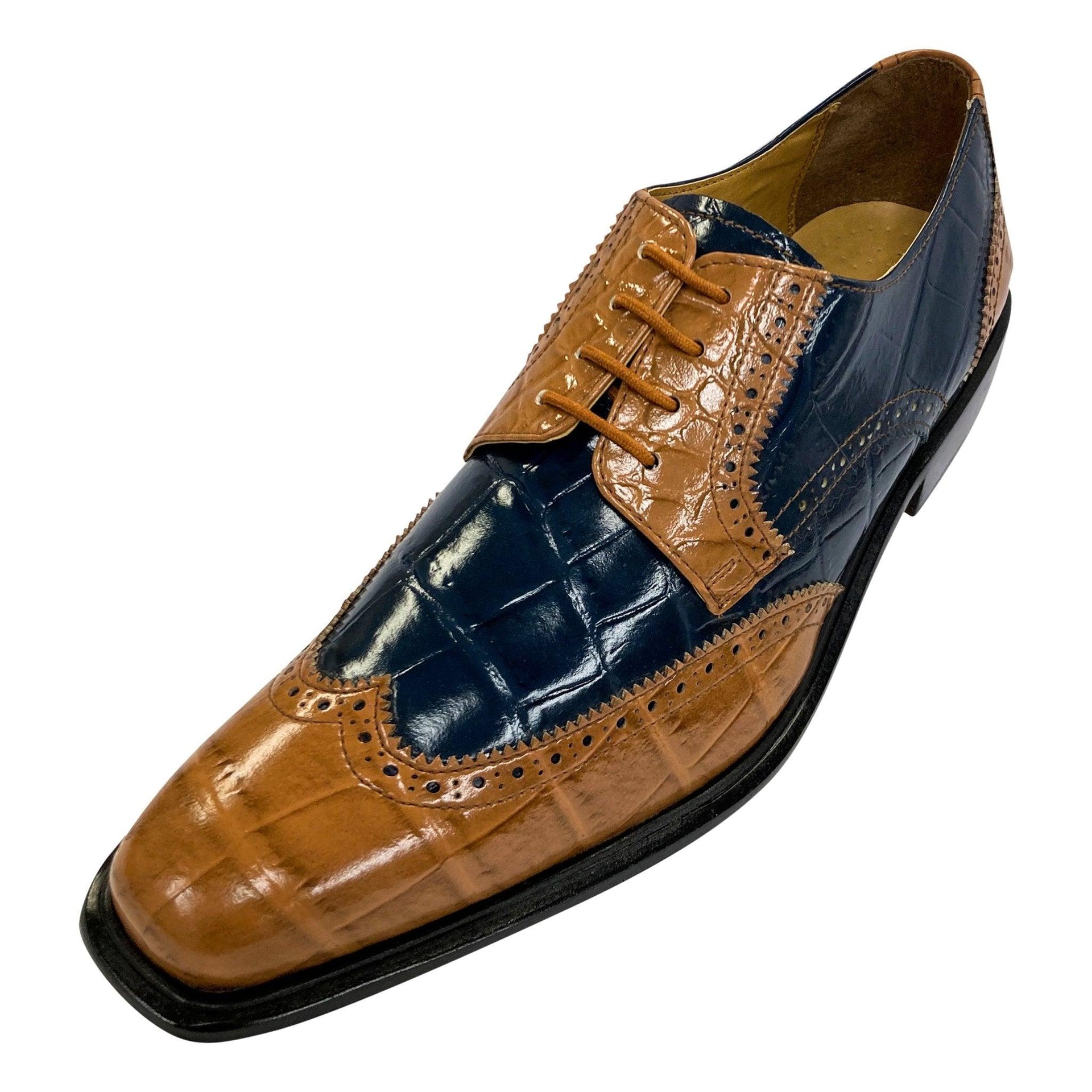 Macon Leather and Suede Crocodile Printed Oxford Dress Shoes