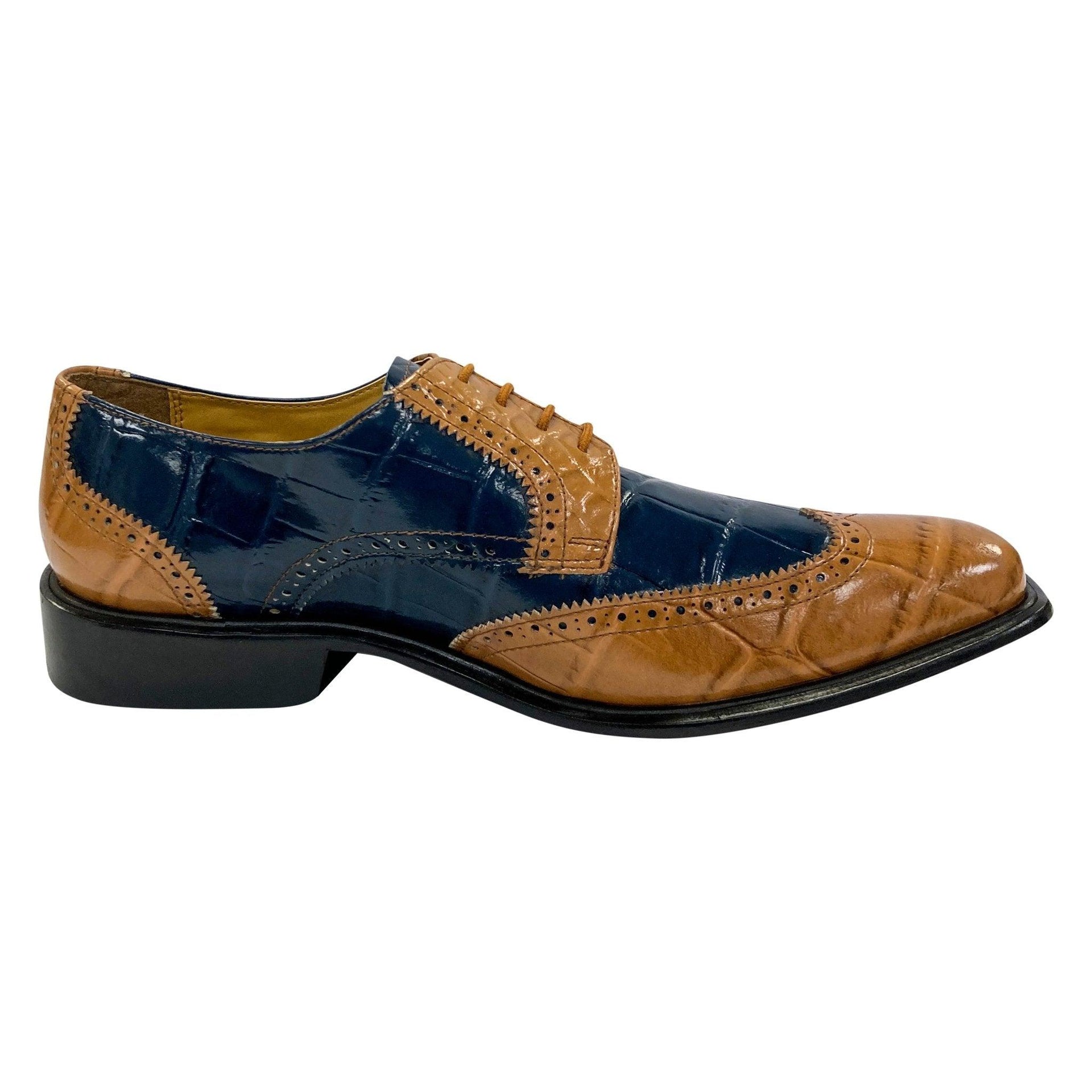 Macon Leather and Suede Crocodile Printed Oxford Dress Shoes